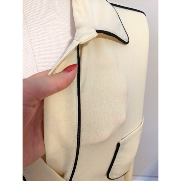 Vintage Pastel Yellow Colour Block Blouse Contrast Retro Long Sleeve Office 14 - Picture 4 of 11